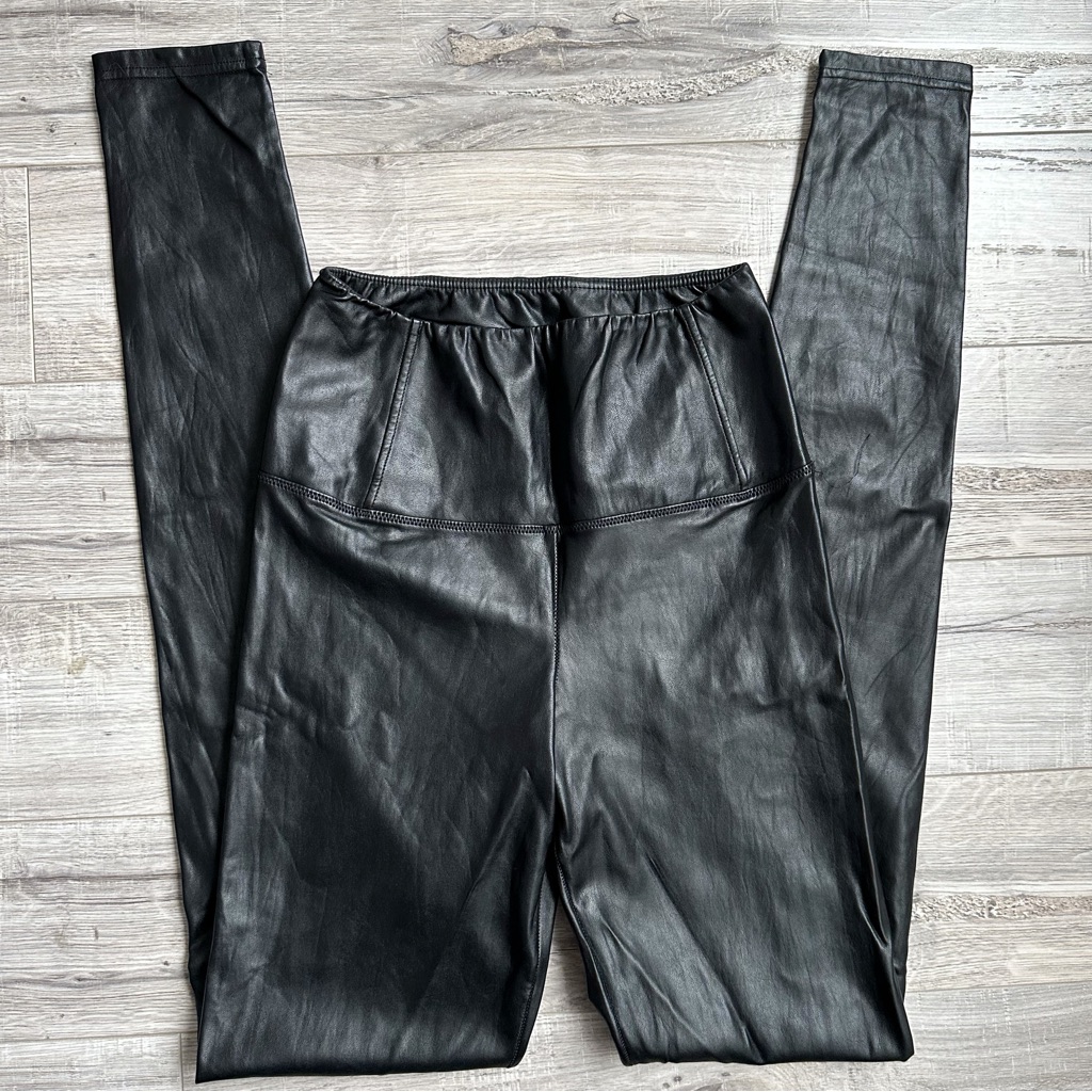 Aritzia Wilfred Black Faux Leather Daria Long Leggings Xs